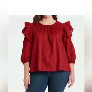 Universal Thread Puffed Flared Sleeve Burgundy? Deep Red Blouse Top Women XXL